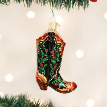 Holly Berry Cowboy Boot Ornament - Old World Christmas