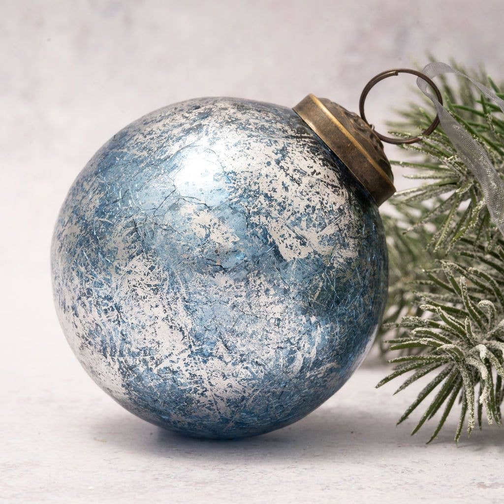 Sky with Silver Foil Crackle Glass Ornament - 4"