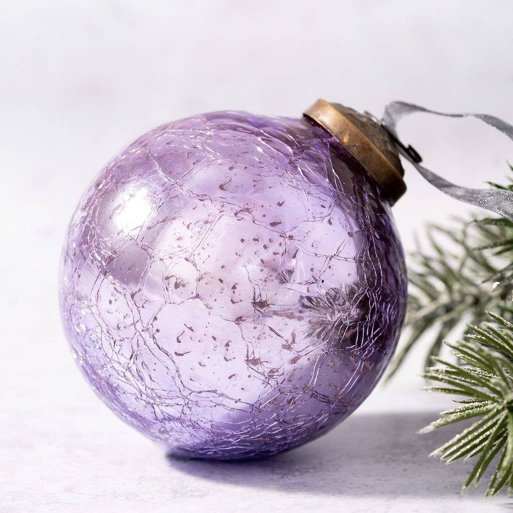 Lavender Crackle Glass Ornament - 3"