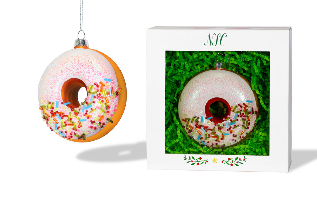 Vanilla Frosted Donut Glass Ornament