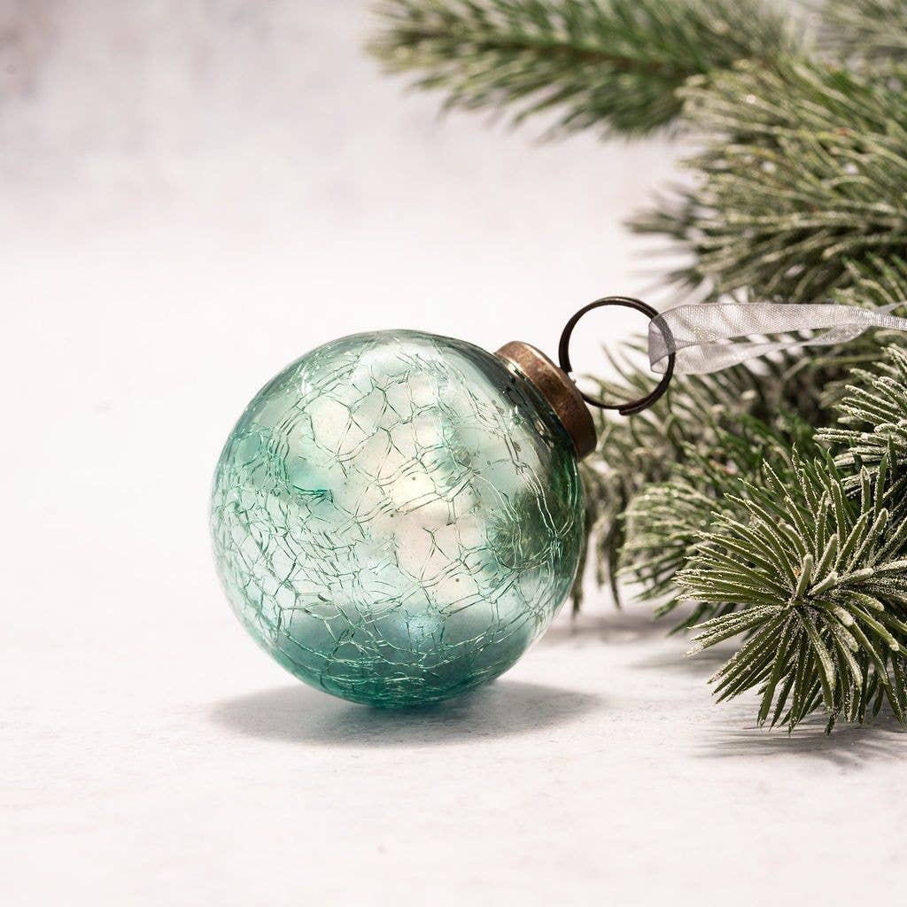 Mint Crackle Glass Ornament - 2"