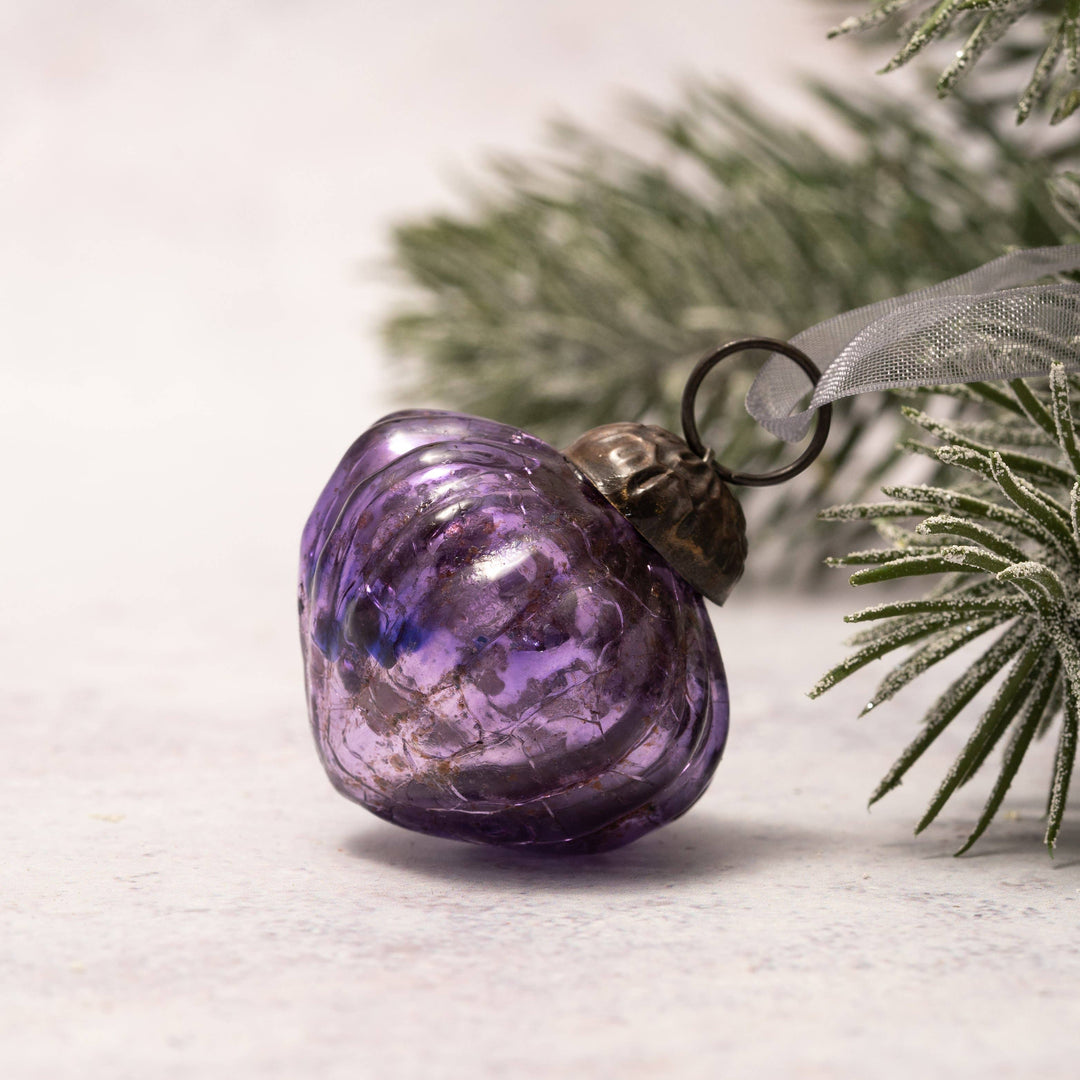 Set of 6 Small Lavender 1" Crackle Glass Lanterns