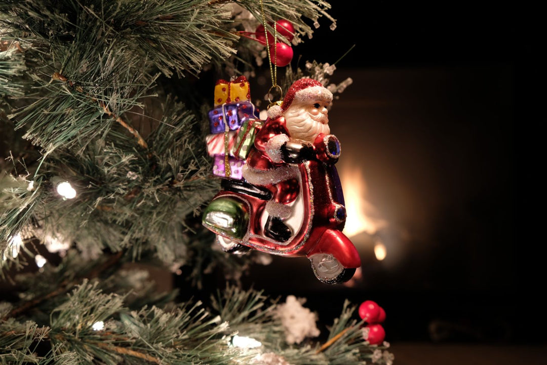 Moped Santa Glass Ornament
