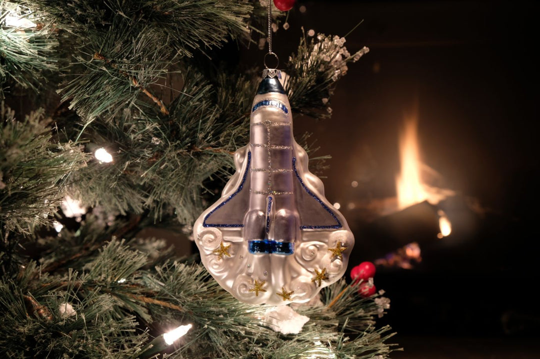 Rocket Ship Glass Ornament