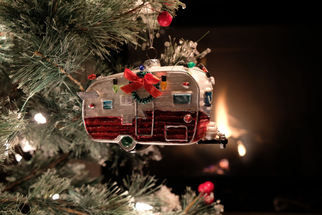 Retro Camper with Christmas Lights Ornament