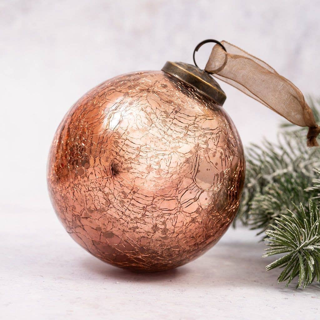 Rose Quartz Crackle Glass Ornament - 4"
