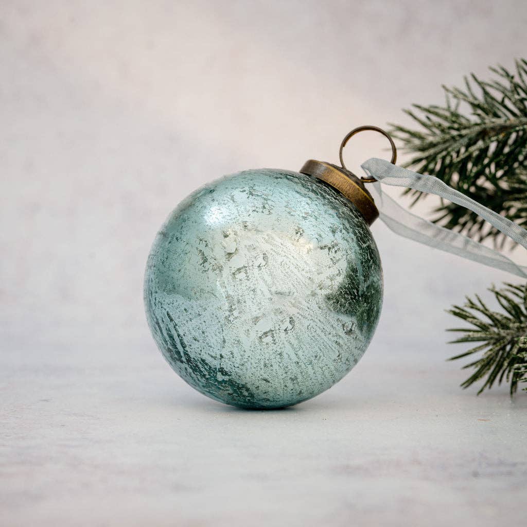 Mint Antique Foil Glass Ornament - 3"