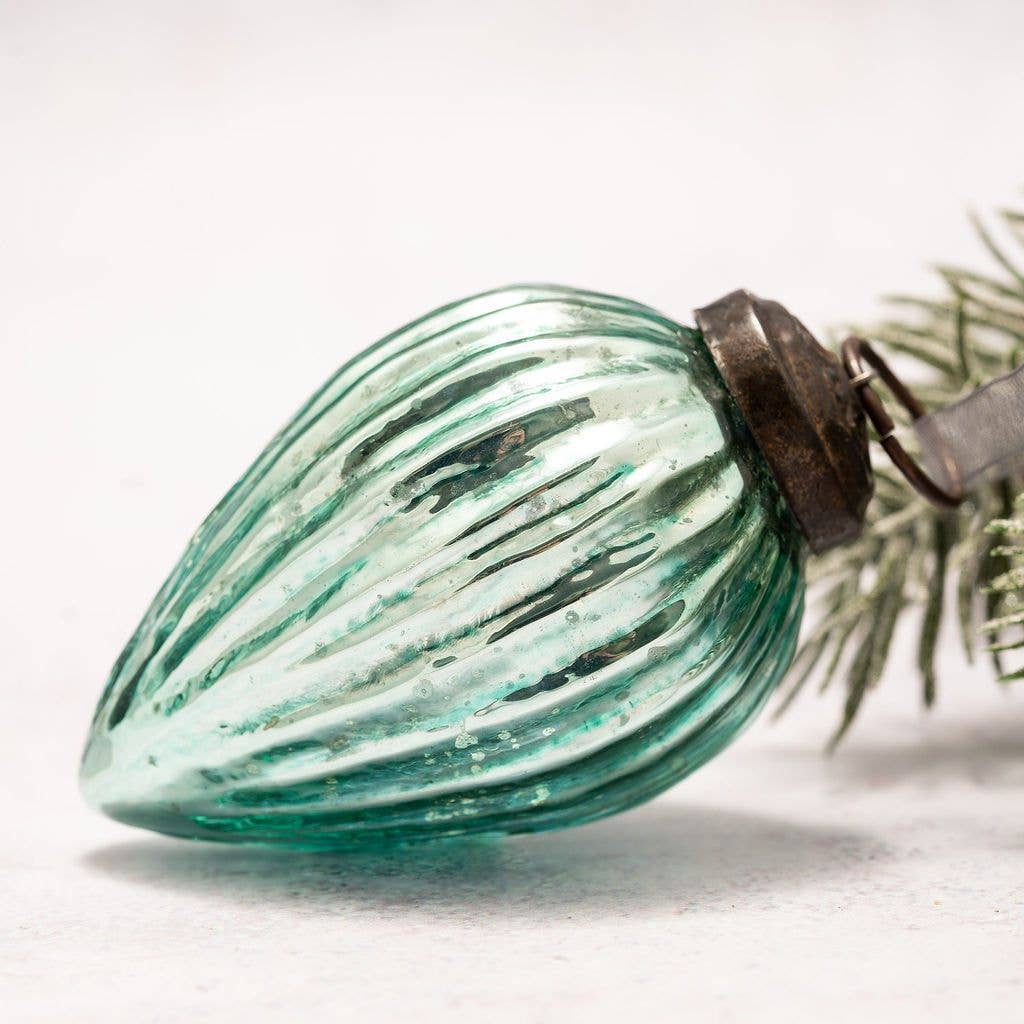 Mint Ribbed Glass Pinecone Ornament - 3"