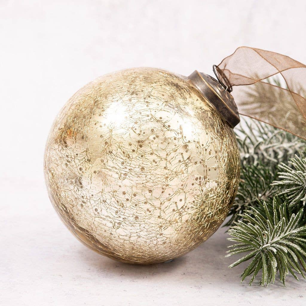 Gold Crackle Glass Ornament - 4"