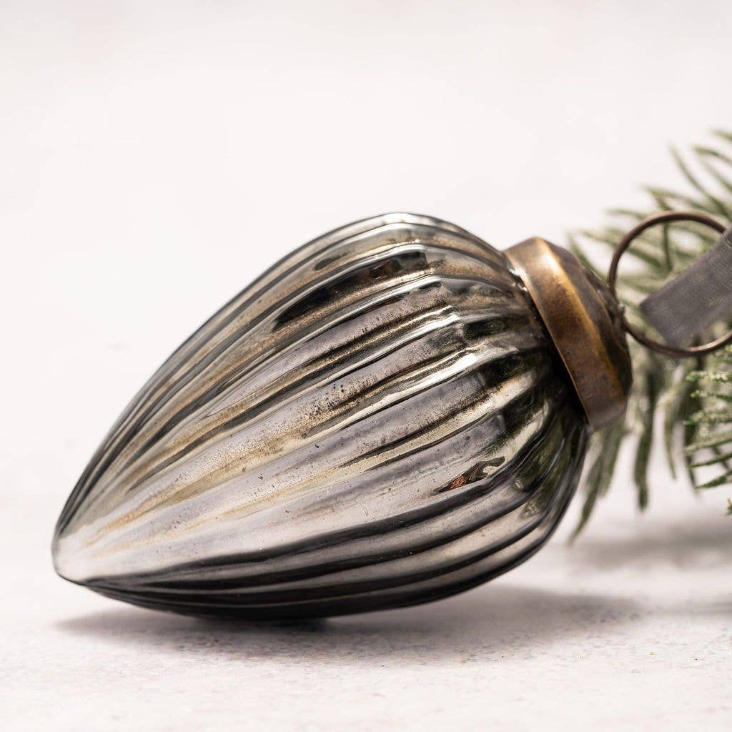 Slate Ribbed Glass Pinecone - 3"