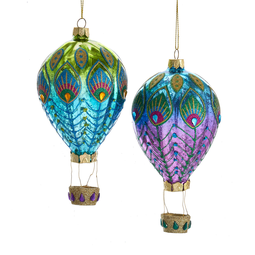 Peacock Hot Air Balloon Glass Ornament