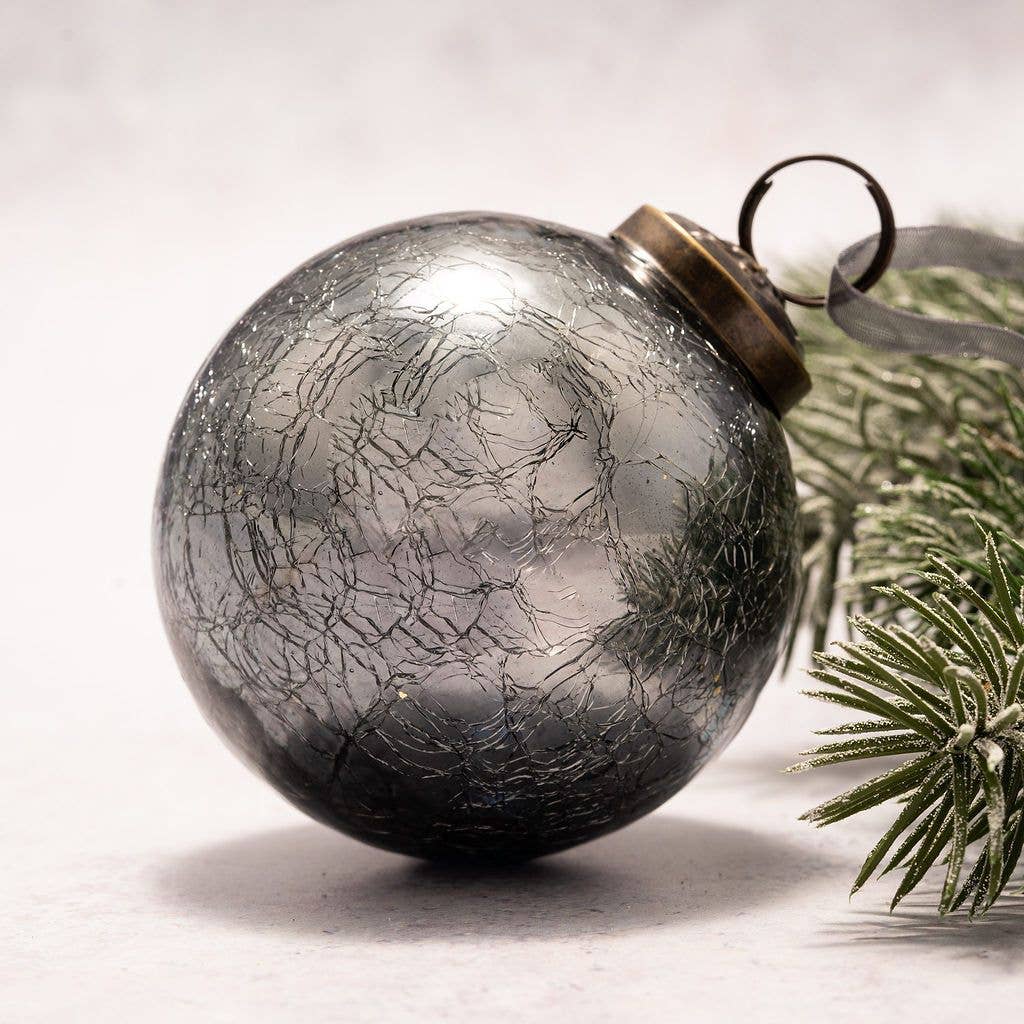 Slate Crackle Glass Ornament - 3"