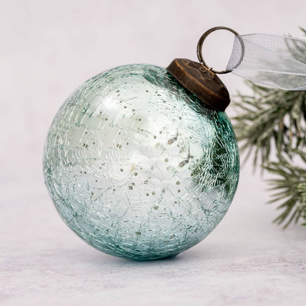 Mint Crackle Glass Ornament - 3"