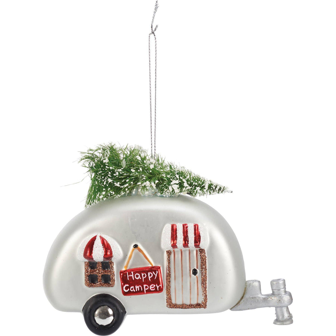 Glass Happy Camper Ornament