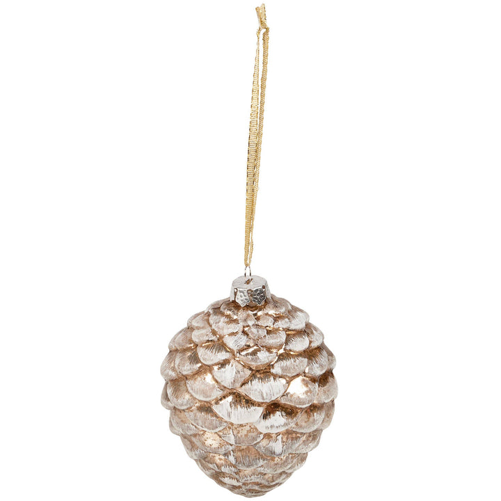 Glass Snowy Pinecone Christmas Ornament