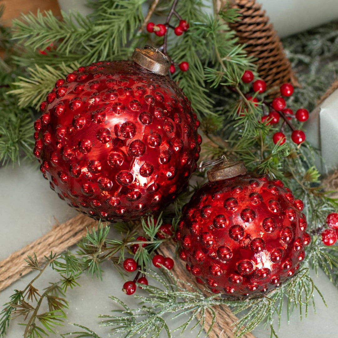 4" RED HOBNAIL KUGEL ORNAMENT