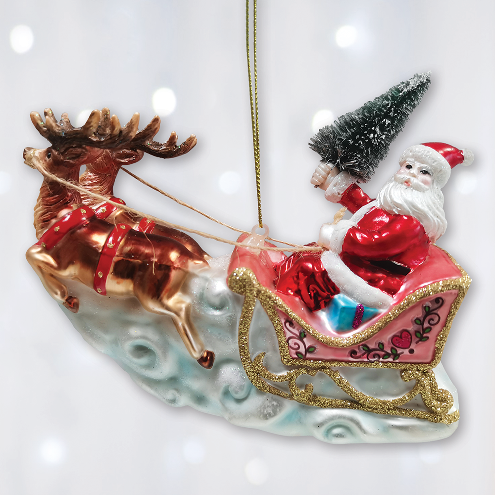 Santas Sleigh Glass Ornament