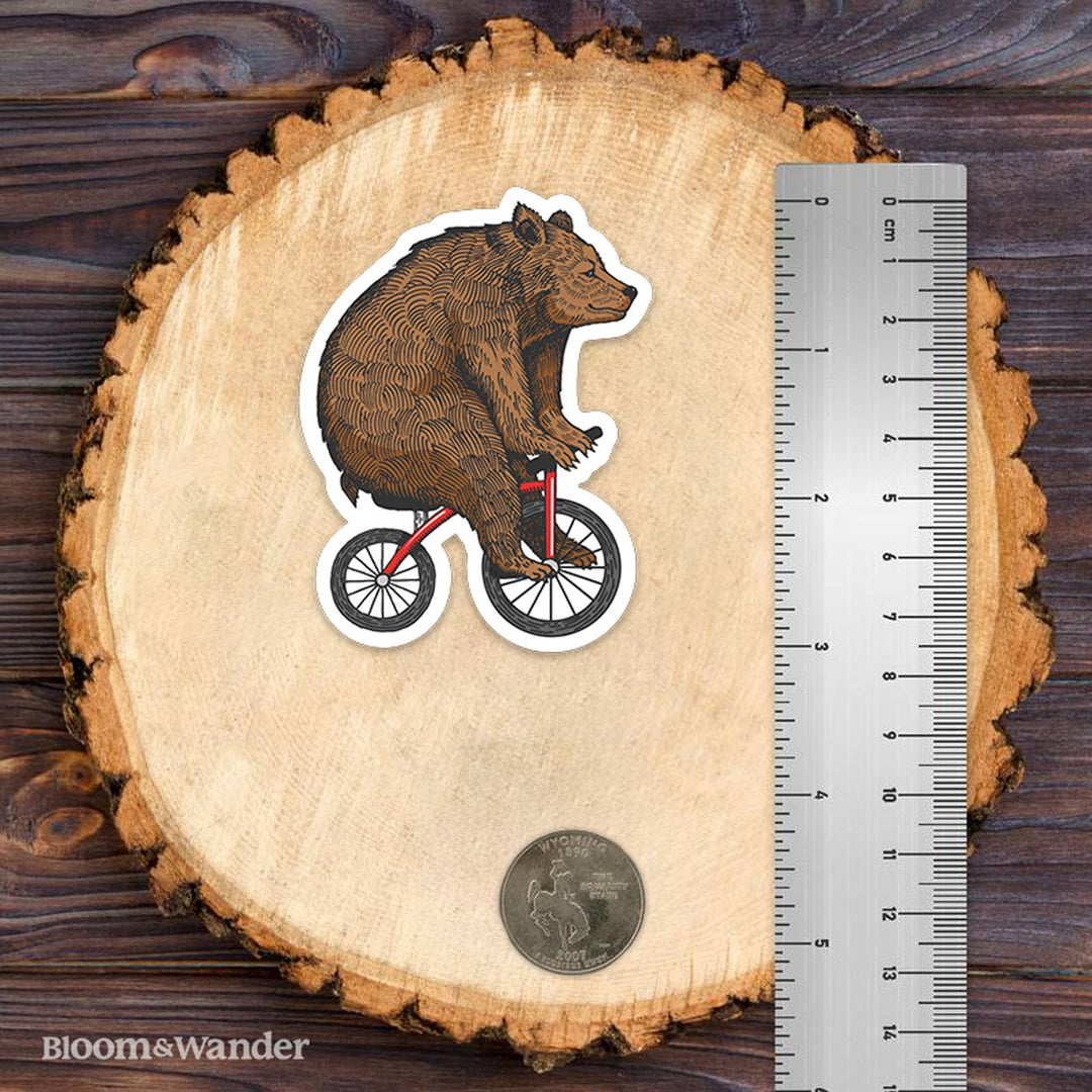 Bear Sticker Riding A Bicycle - Cycling / Whimsical