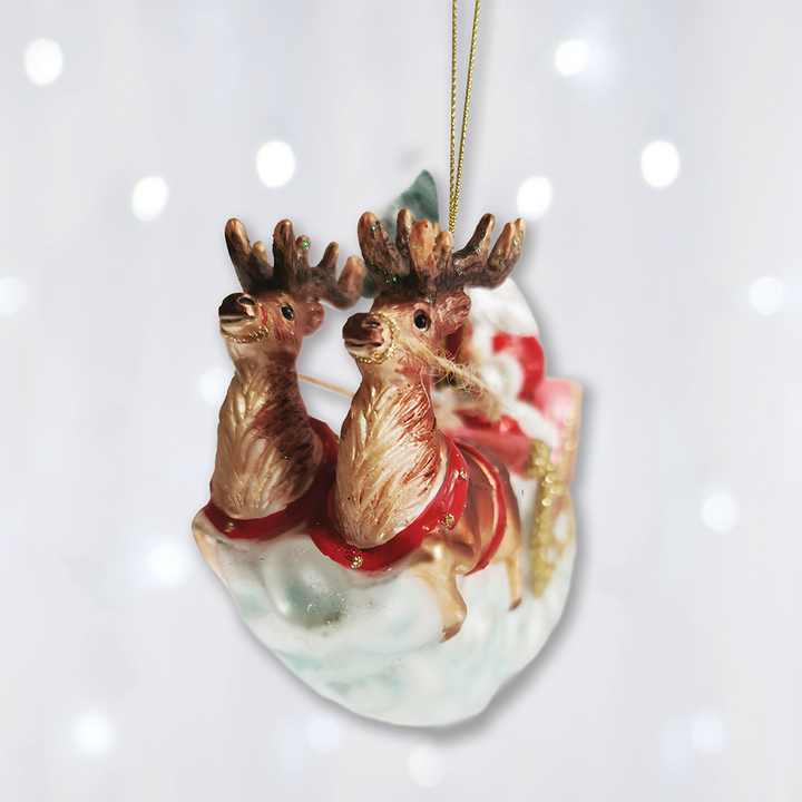 Santas Sleigh Glass Ornament