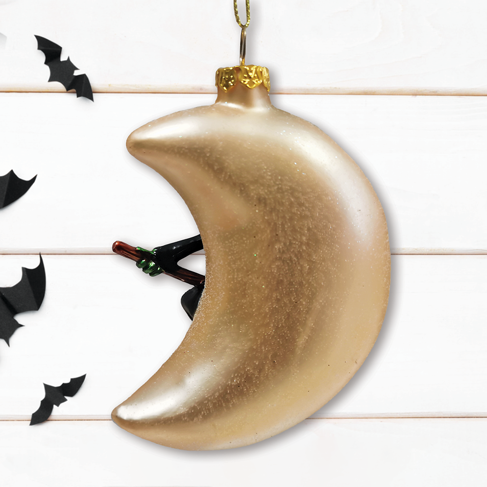 Wicked Witch and Crescent Moon Glass Christmas Ornament