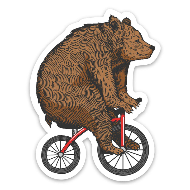 Bear Sticker Riding A Bicycle - Cycling / Whimsical