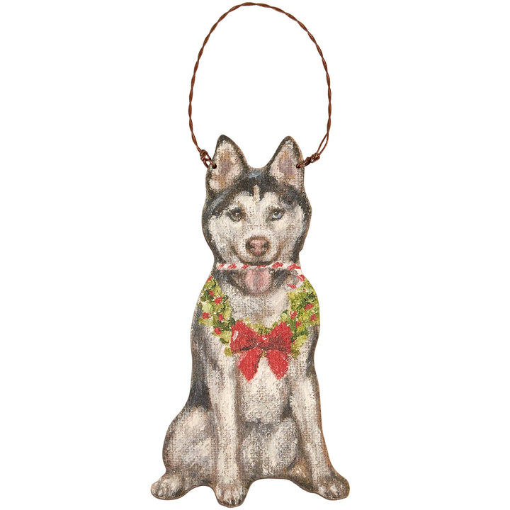 Husky Candy Cane Ornament