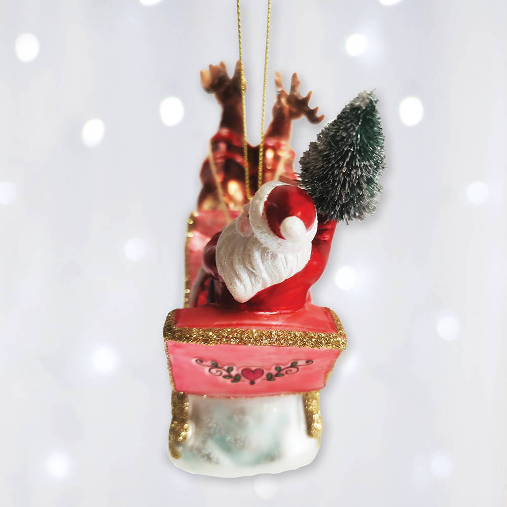 Santas Sleigh Glass Ornament