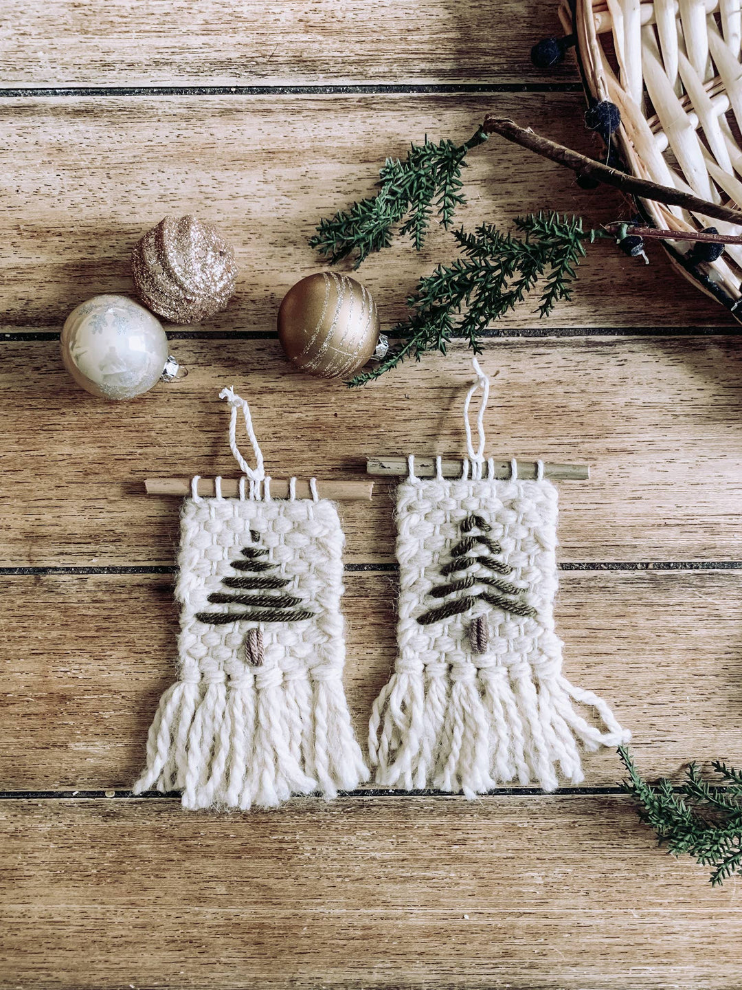 Evergreen Woven Christmas Ornament: Angled