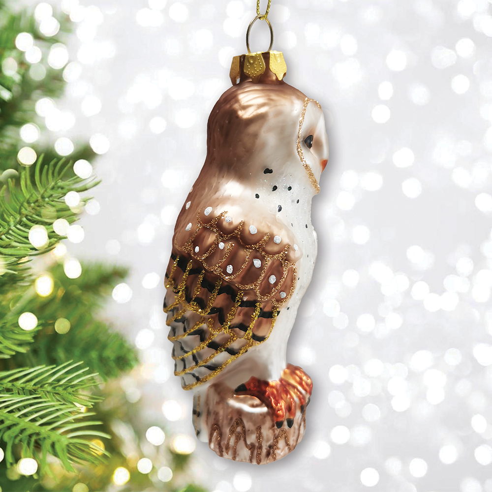 Classic Barn Owl Glass Christmas Ornament