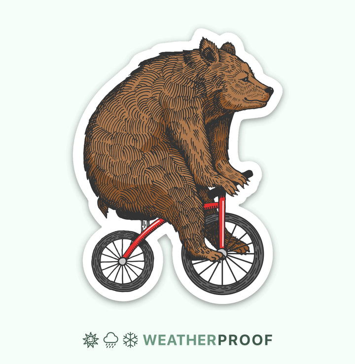 Bear Sticker Riding A Bicycle - Cycling / Whimsical