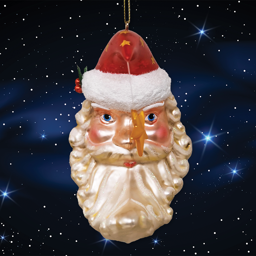 Celestial Crescent Moon Santa Glass Christmas Ornament