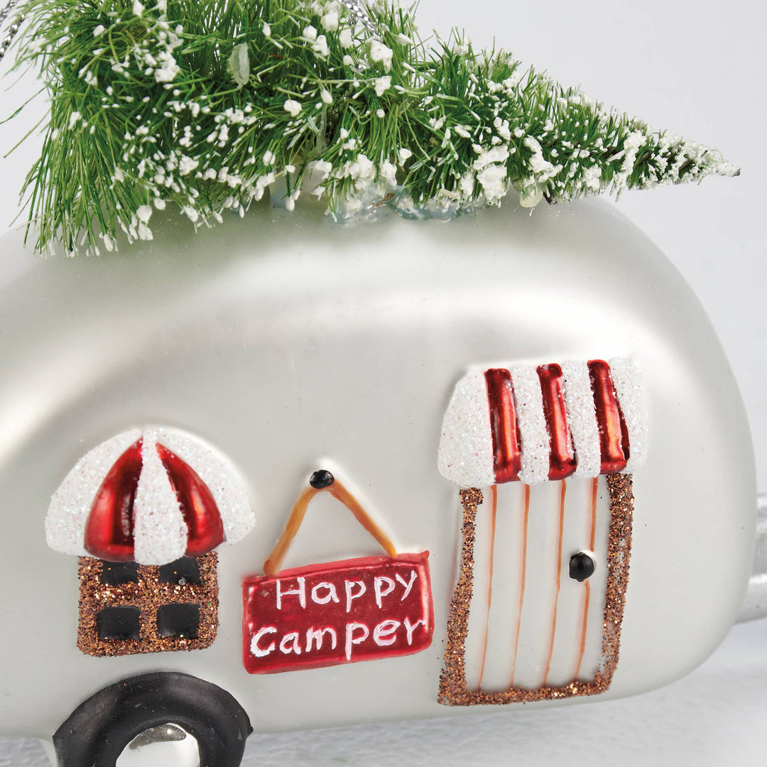 Glass Happy Camper Ornament