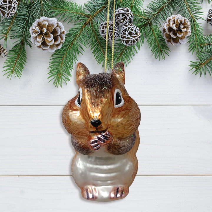 Chipmunk Glass Christmas Tree Ornament