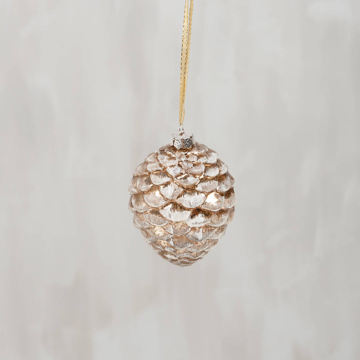 Glass Snowy Pinecone Christmas Ornament